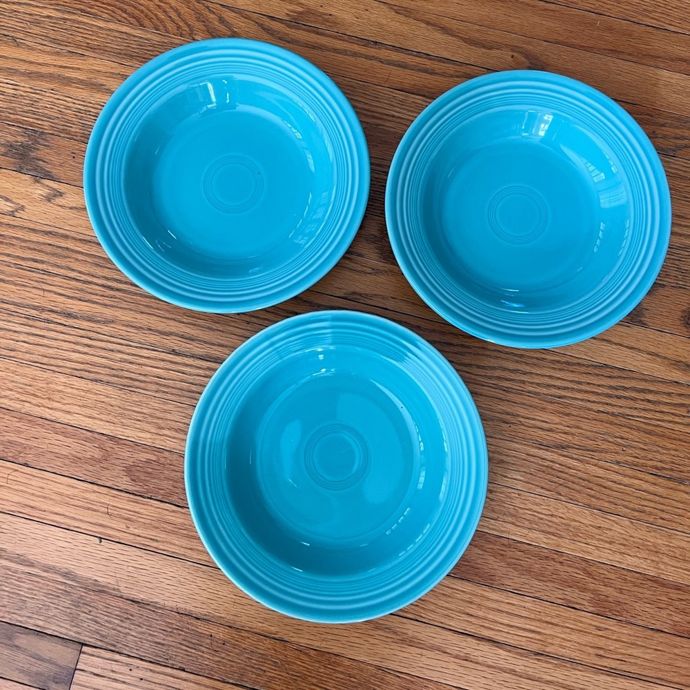Fiesta Ware Deep Plate Rimmed Soup Bowl Set of 3 Turquoise Color 8-1/2"